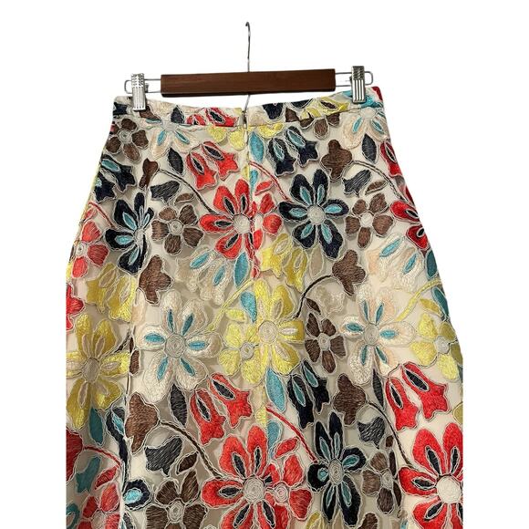 EVA FRANCO Anthropologie Meghan Embroidered Midi Skirt •4• Floral A Line EXC - Picture 8 of 16